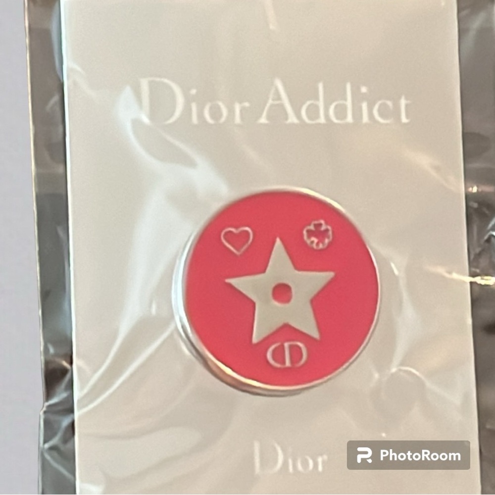 🔴 Dior Addict Parfum Pin Badge - Palladium Red Enamel